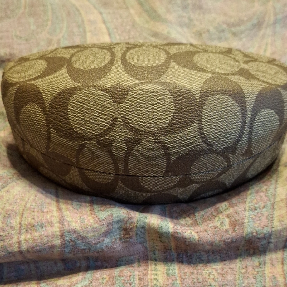 Coach Round Monogram Hard Eyeglass Case in Khaki and Brown